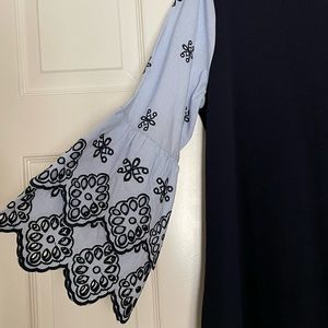 LOFT Embroidered / Lace-Style Bell Sleeve Midi Dress